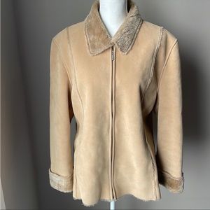 Vintage Y2K Camel Faux Shearling Jacket Fur Lined Coat L